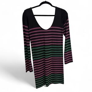 MONROW Women’s Striped Long Sleeve Dress (fitted) - Medium